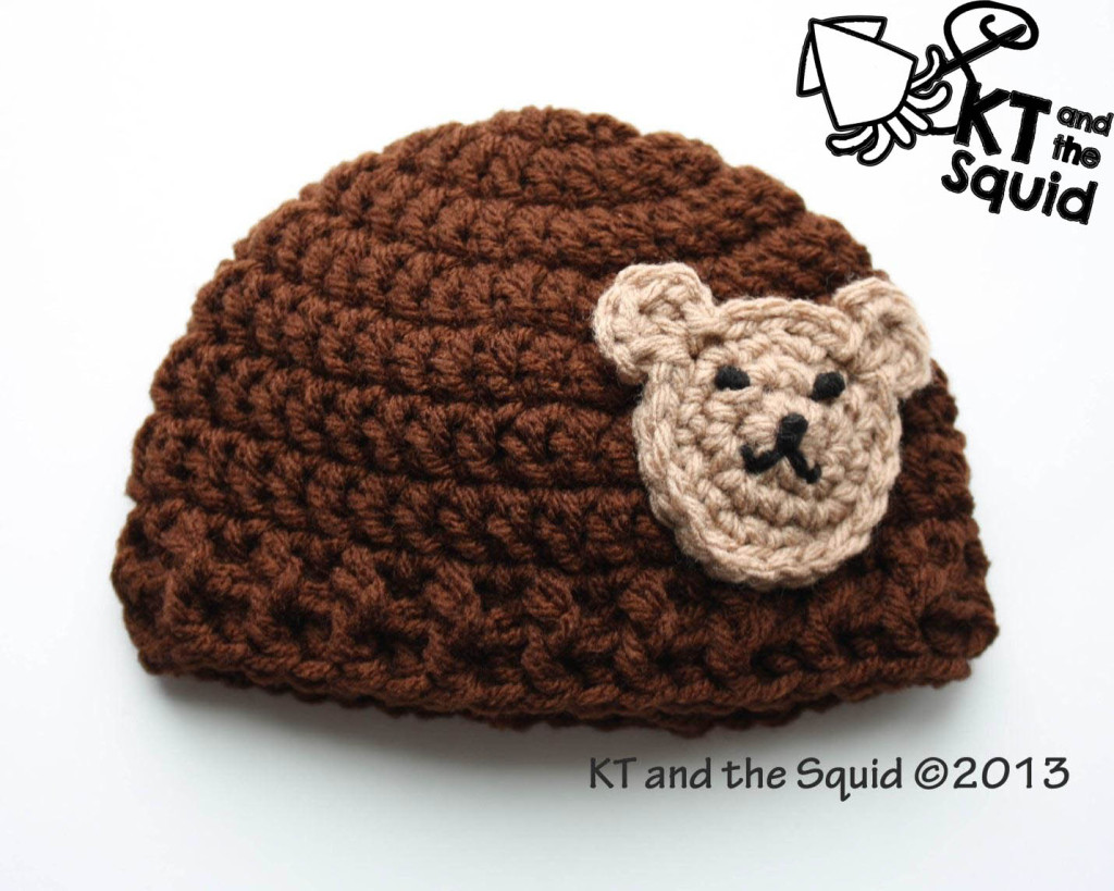 Free Bear applique hat crochet pattern